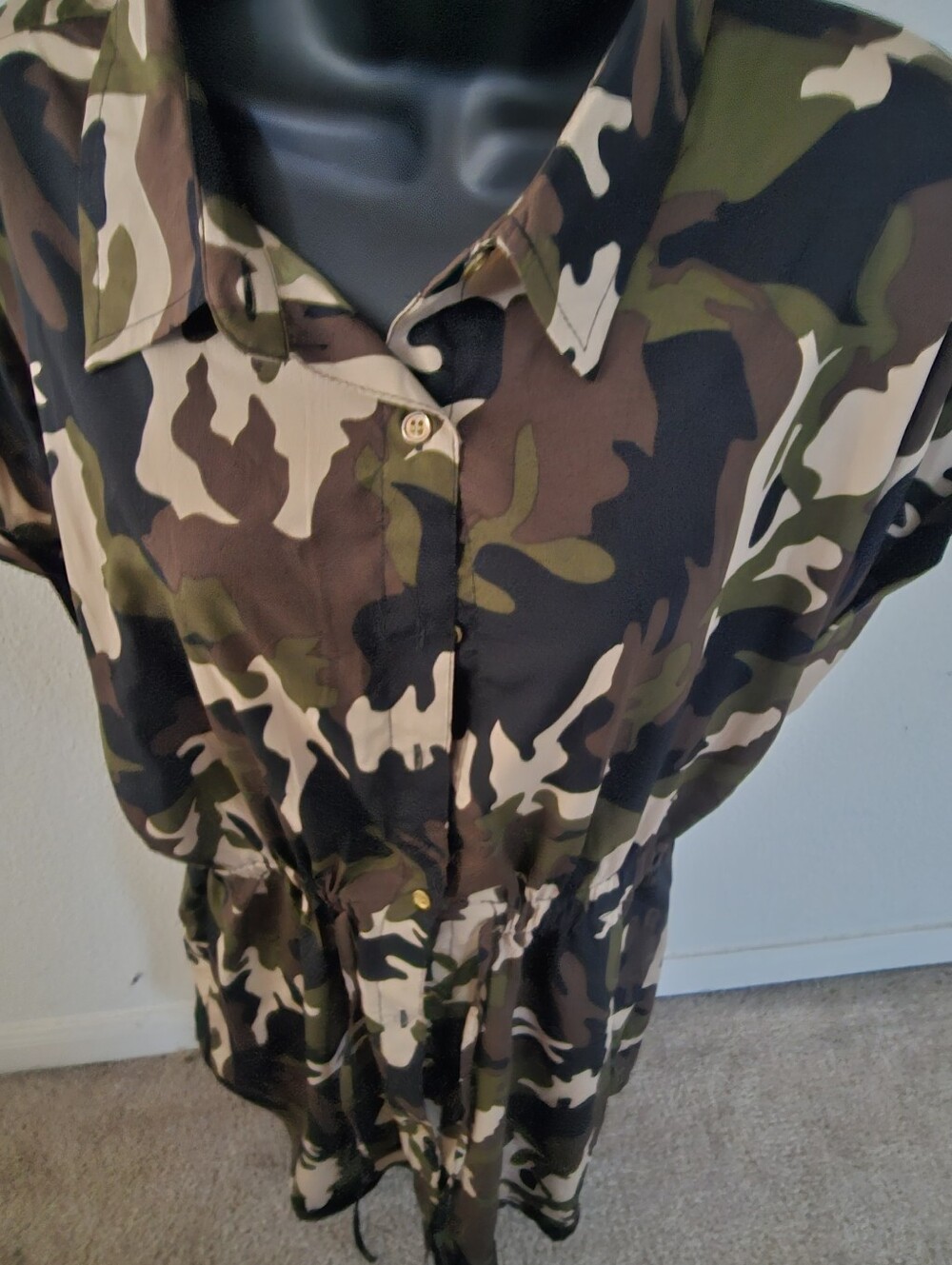 Camouflage Button-Up Shirt Dress in Green & Brown
